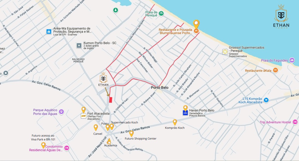 Mapa do entorno do Ethan Tower em Porto Belo